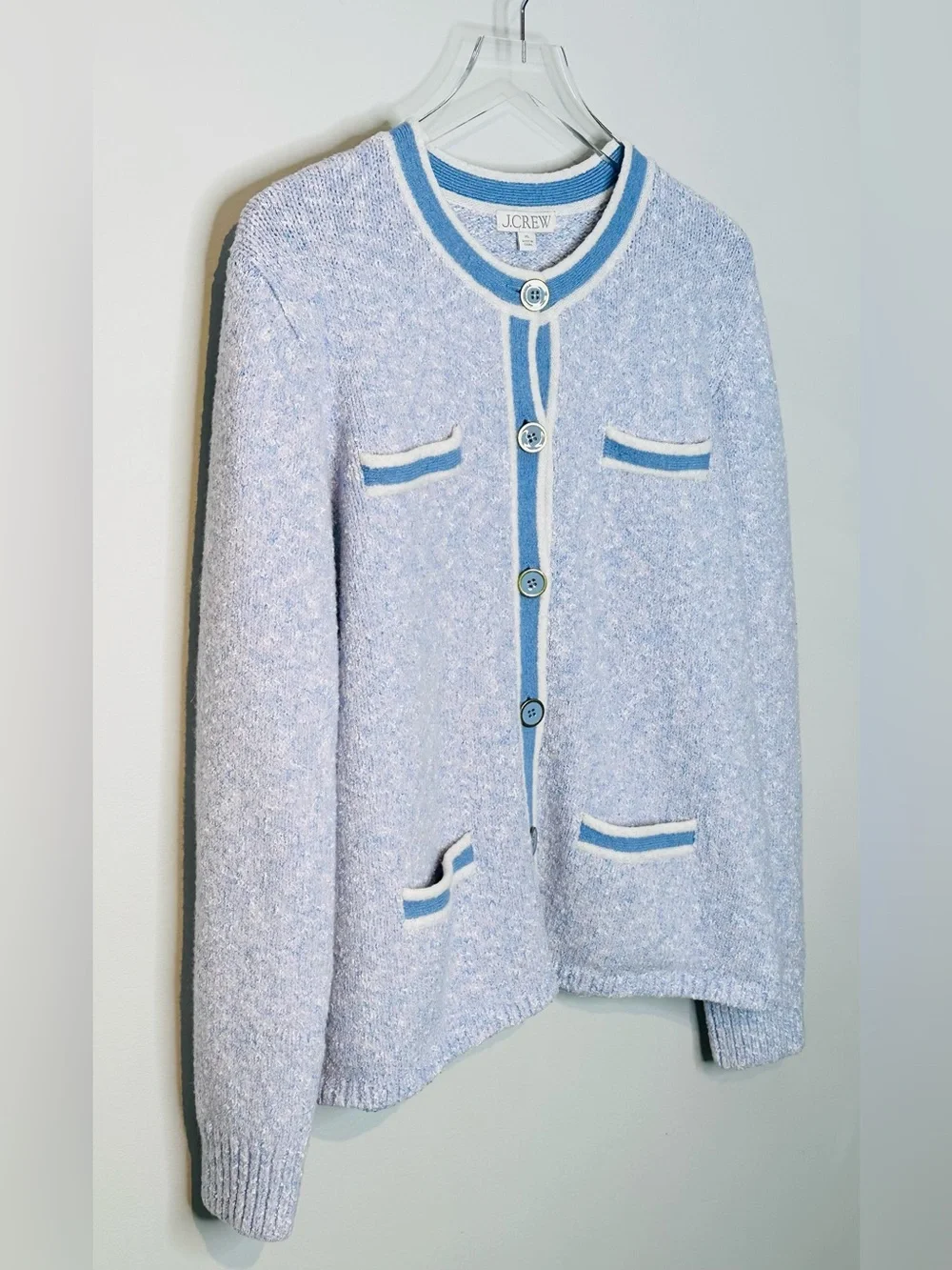 J. Crew Marled Lilac Blue Seascape White Knit Sweater Lady Jacket